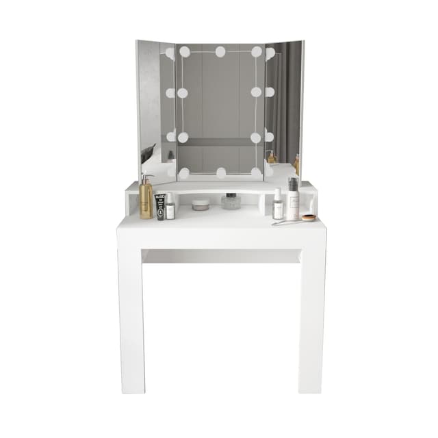 ML Design toiletbord hvid toiletbord med LED-belysning, spejl 3-pc'er