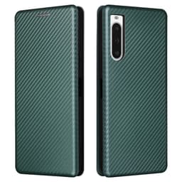 SKALO Sony Xperia 10 V Carbon Fiber Pungetui - Grøn