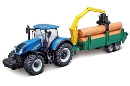 Tractor w/tree frowarder N.H. T7.615 10cm blue
