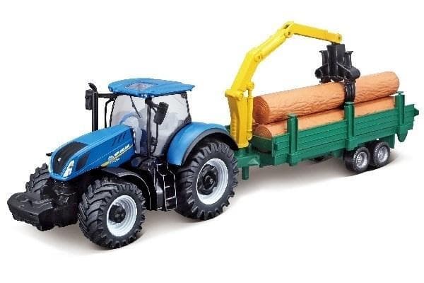 Tractor w/tree frowarder N.H. T7.615 10cm blue