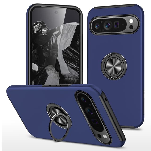 For Pixel 9 / Pixel 9 Pro Hybrid Deksel med Fingerring - Mørkeblå