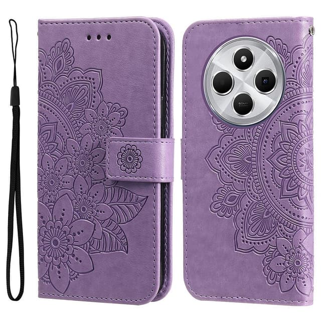 Til Xiaomi Redmi 14C Lommebok-deksel med blomstermønster - lilla