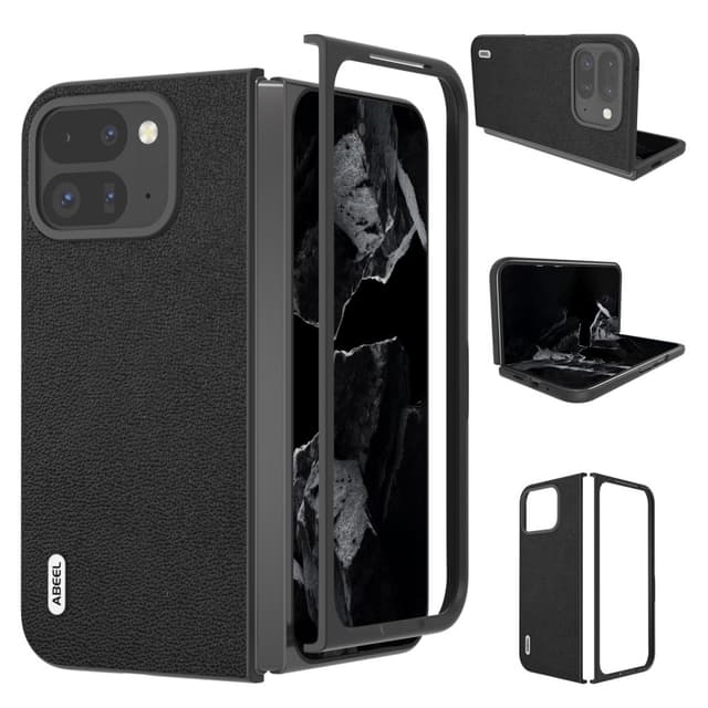 ABEEL för Google Pixel 9 Pro Fold 5G Fodral Äkta Kohud + PC Mobilfodral - Svart