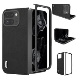 ABEEL Google Pixel 9 Pro Fold 5G Suojakotelo Aitoa Nahkaa + PC - Musta