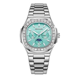 SKMEI Clock Business Herre Quartz Watch Zircon Fashion Armbåndsur - Sølv + Cyan