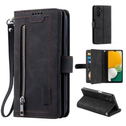 Til Samsung Galaxy S24 FE Etui med Lynlåslomme og 9 Kortlommer i PU-læder – Sort