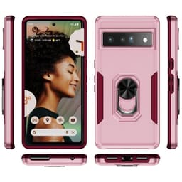 Google Pixel 7 Pro iskunkestävä TPU+PC Kickstand -puhelinkotelo autoteline metallilevy - vaaleanpunainen