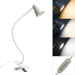 LED bordlampe med klemme / 3 farvetilstande lang / fleksibel svanehals Hvid