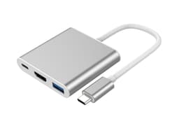 NÖRDIC 1–3 -telakointiasema, USBC–HDMI 4K 30 Hz, USB C Power Delivery 60 W ja USB A 3.1 5 Gb/s, hopea