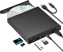 NÖRDIC Bærbar CD-brenner og spiller og USB-hub med SD/TD-kortleser