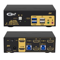 KVM 2x2 HDMI Switch Dual Monitor HDMI2.1 8K60Hz 4K144Hz 4:4:4, 2x3.5mm ja 4xUSB-A