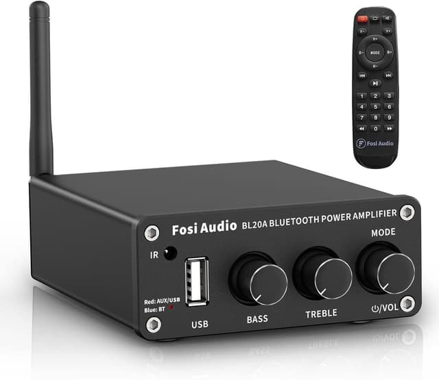 Fosi Audio BL20A 200W Bluetooth 5.0 Home Audio Stereoforsterker Hi-Fi Mini Class D integrert forsterker med U-Disk/3,5MM AUX/RCA-inngang og fjernkontroll