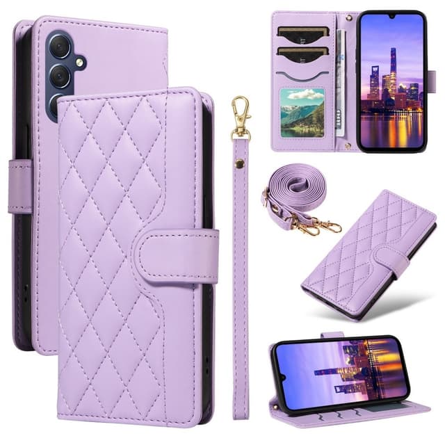 SKALO Samsung A16 Quiltet Flip Cover med skulderrem - Lilla