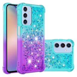 SKALO Samsung A16 Juoksuhiekka Glitter Sydämet TPU kuori - Turkoosi-Violetti