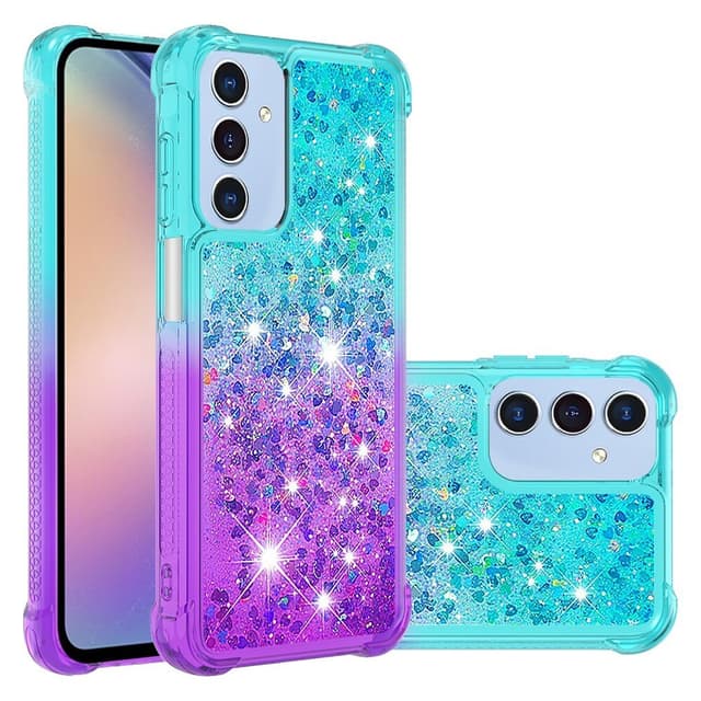 SKALO Samsung A16 Kvicksand Glitter Hjerter TPU Cover - Turkis-Lilla