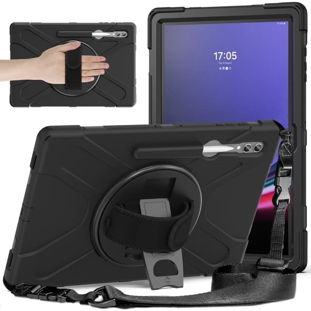 SKALO Samsung Tab S10 Ultra Ekstra stødsikker Armor Cover med skulderrem - Sort