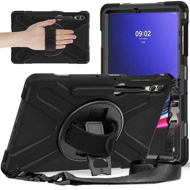 SKALO Samsung Tab S10 Plus Extra Shock Resistant Armor Handle Kuori Olkahihnalla - Musta