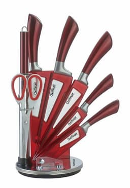 Cheffinger Knivstativ + 8 kniver, Rød