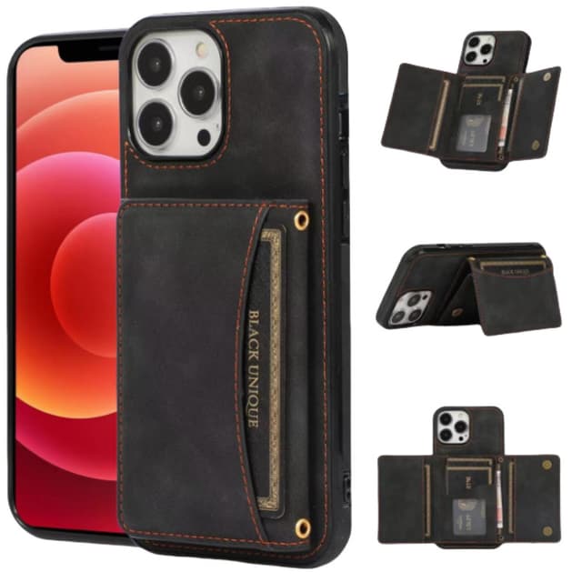 Ylellinen PU-nahkakotelo iPhone 15 -sarjalle, korttiteline, taitettava jalusta iPhone 15 Plus