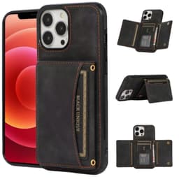 Lyxigt PU-läderfodral för iPhone 15-serien, korthållare, fällbart stat