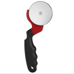 Uusi pitsaleikkuri - ruostumattomasta teräksestä valmistettu pitsaleikkuri rullaterällä Musta punainen