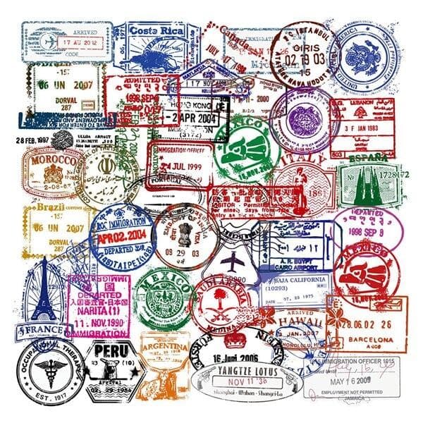 50 klistremerker med retro poststempel-tema i høy kvalitet