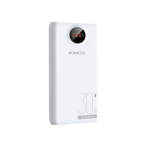 Romoss Pro Powerbank 20000 mAh med PD 30 W og LED-display - Hvit