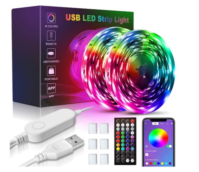 LED 7-farvet lysliste med Bluetooth app betjening til TV baggrund Sort 4 m