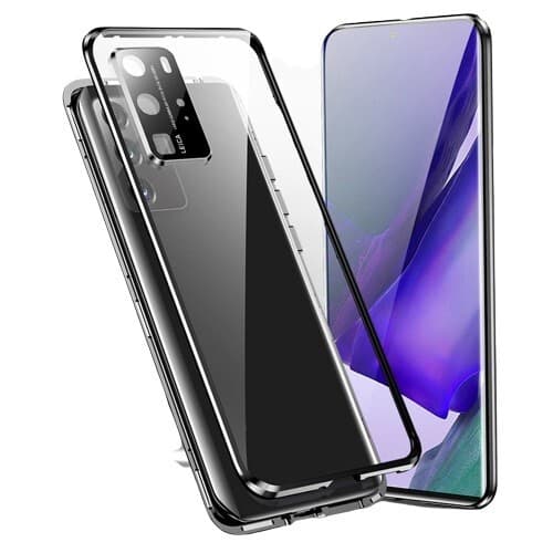 Magnetisk dubbelsidigt mobilfodral i härdat glas Svart Samsung Galaxy