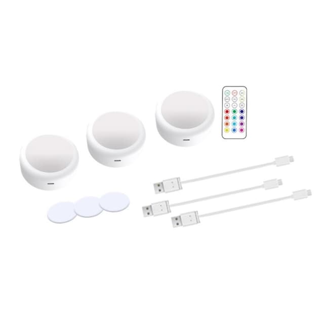 Oppladbare LED-spotlights 13 RGB-farger 3-pakning Hvit