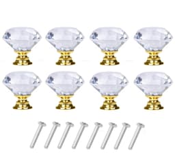 Diamantformede Glassknotter Transparent/Gull 8 stk