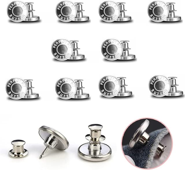 Avtagbara jeansknappar 10-pack Silver Perfekt passform-knapp
