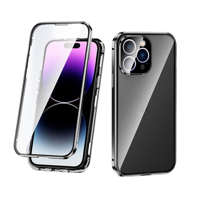 Dobbeltsidig HD-telefondeksel med spenne magnetisk varmespredning for iPhone Sort  iPhone 15 Pro