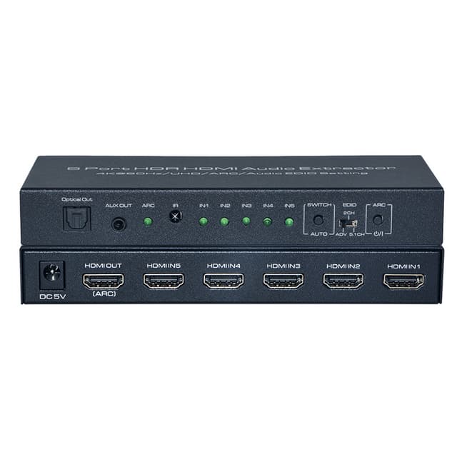 HDMI-bryter 5x, 4K 60Hz med ARC-lydekstrakter HDMI 2.0 HDR og fjernkontroll Sort