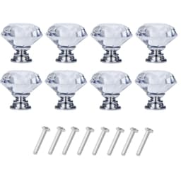 Diamantformade knoppar i glas Transparent/Silver 8 st
