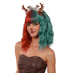 Julen bølget skulderlangt krøllete hår med smell hår parykker Flerfarget