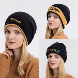 Dobbelt lag fortykket varm pullover hat Sort
