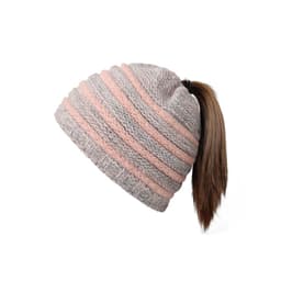 Dame Stretch Knit Hat Hestehale Beanie Hatte Varme vinterhuer Lyserød