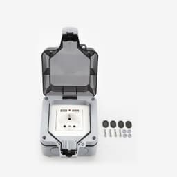 Vandtæt vægstik med dæksel, med 2 USB-porte Grå