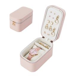Kompakt smykkeskrin for ringer, øredobber og halskjeder Rosa