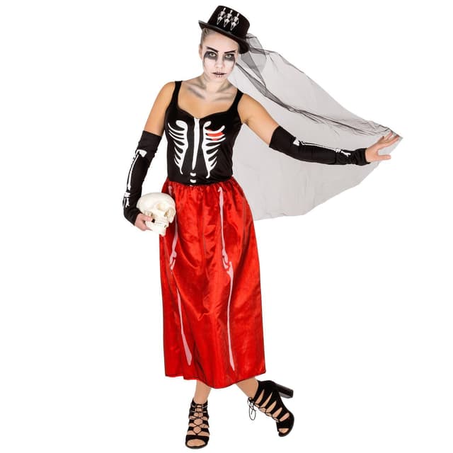 Skelet med tophat Halloweenkostume - M