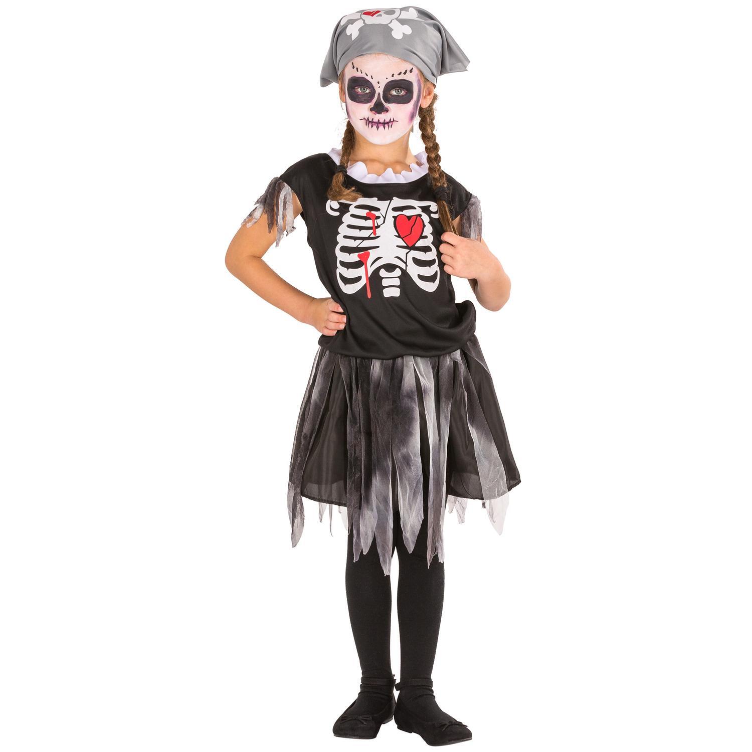 Piratkostume med skeletdetaljer - 116 (5-7y)