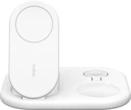 Belkin 3-in-1 Qi2 sammenleggbar lader med MagSafe (hvit)