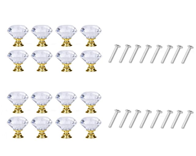 Diamantformade knoppar i glas Transparent/Guld 8 st