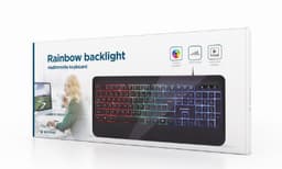 Gembird Slim ""Rainbow"" bakgrunnsbelyst multimediatastatur KB-UML-03 USB-tastatur, kablet, USA, svart