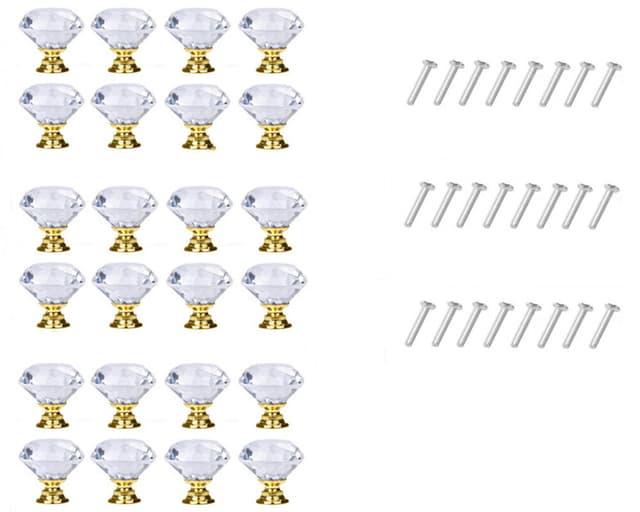 Diamantformede knotter i glass Transparent/Gull 8 stk