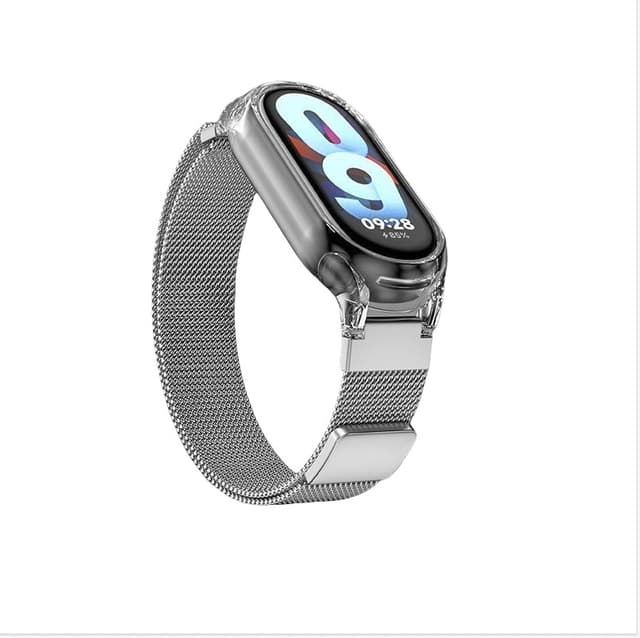 Magneettinen hihna Xiaomi Mi Bandille läpinäkyvällä kotelolla Hopea Xiaomi Mi Band 3/4/5/6