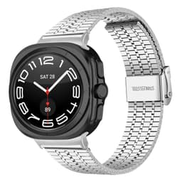 Samsung Galaxy Watch Ultra 47MM ruostumattomasta teräksestä valmistettu kellon ranneke, jossa on kaksinkertainen nappi Hopea