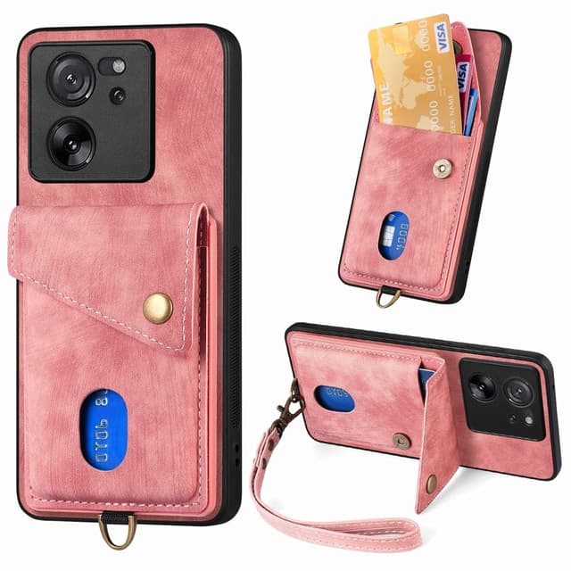 SKALO Xiaomi 13T/13T Pro PU Läder Skal med Korthållare/Plånbok - Rosa