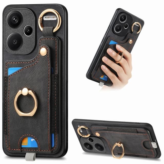 SKALO Xiaomi Redmi Note 13 Pro+ PU-nahkainen Korttikotelo - Musta